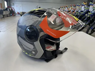 Шлем открытый с визором HETOSHI XD1-260 цв. Серый с черно-зелеными вставками р. XL