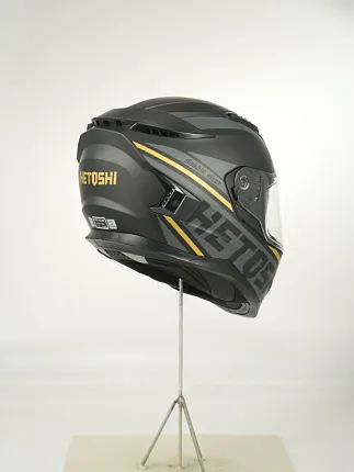 Шлем интеграл HETOSHI FF938 double visor Цв.Черно-серо-золотой Матовый р.S